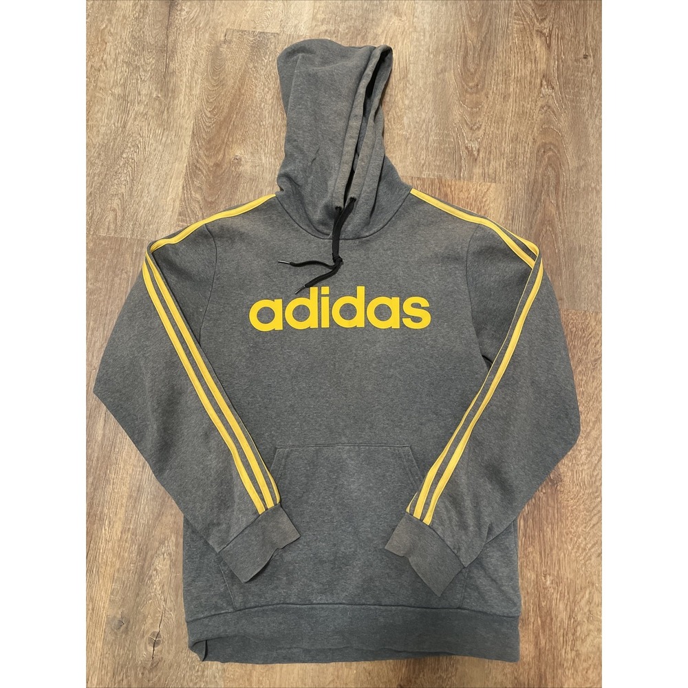ADIDAS Mens Graphic Hoodie Jumper Medium Grey Cotton Faded Distressed Vintage